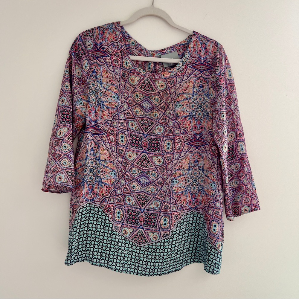 Anthropologie- Maeve100% Silk Boho Print Tunic Top- Size 4
